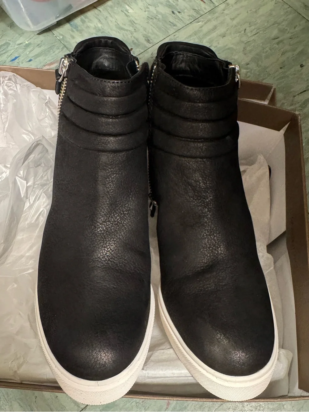 Linea Paolo Black Wedge Booties with White Rubber Sole *BRAND NEW*